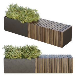 Urban Environment Set Of Green Plant Benches 13