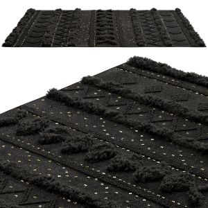 Nuloom Black Wool Raised Geometric Shag Rug