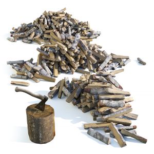 Birch Firewood In A Pile