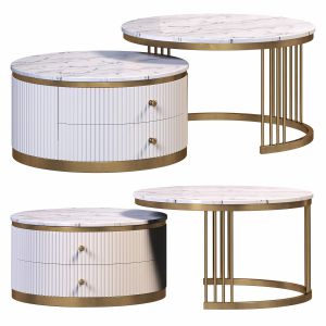 Modern 2 Pieces White Round Nesting Wooden Coffee