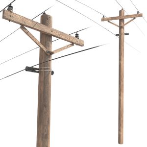 Wooden Electricity Transmission Pole With Wires