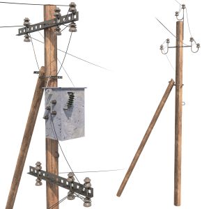 Wooden Electricity Transmission Poles With Wires