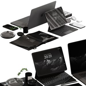 Decorative Set For Desktop With Macbook And Ipad