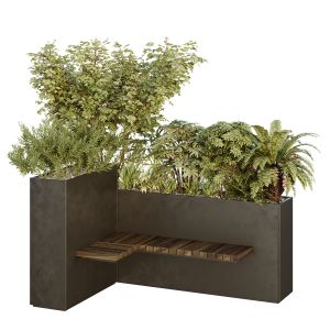 Urban Environment Set Of Green Plant Benches 18