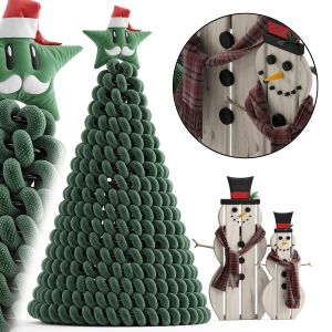 Christmas Tree And Wooden Snowman