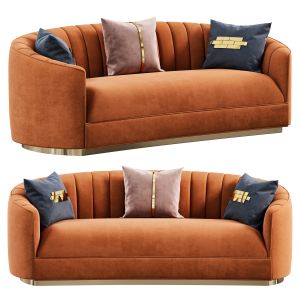 Curved Sofa In Orange With Stainless Steel Base By