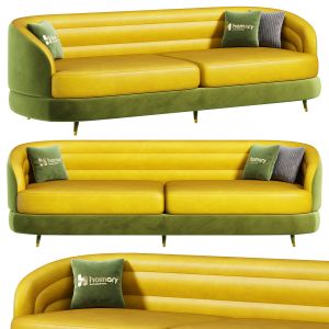 Modern Yellow & Green Velvet Upholstered Sofa By H