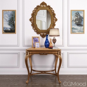 Antique French Onyx Table And Antique Gold Mirror