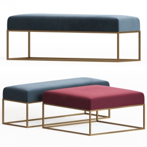 Westelm Box Frame Upholstered Bench & Ottoman