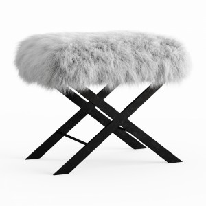 X Frame Bench White Mongolian Lamb