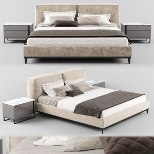 Modern Fabric Bed With Upholstered Headboard