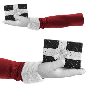 Hand Holder In A Santa Costume And In A White Glov