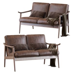 Mid-century Vegan Leather Show Wood Sofa