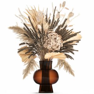 Bouquet Of Dried Flowers In A Glass Vase 136