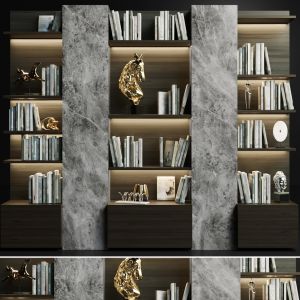 Wardrobe With Books And Decor With Gold