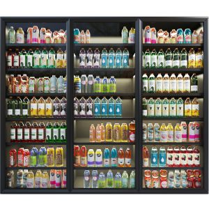 Refrigerator In The Supermarket With Drinks