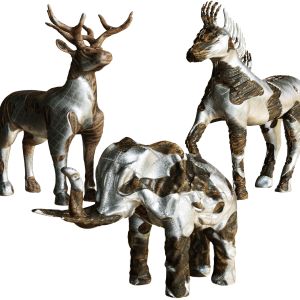 Set Of Decorative Figurines Of Animals With Wood A