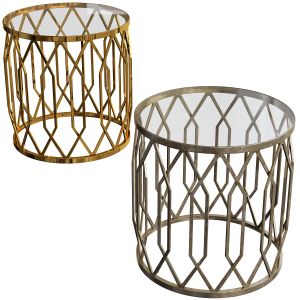 Wide Bronze And Glass Geometric Accent Table