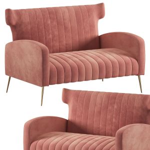 Pink Upholstered Sofa Channel Tufted Wingback Chai