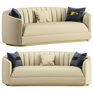 Beige Curved Microfiber Leather Sofa By Homary