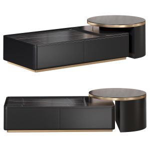 Modern Black Nesting Stone Glass Coffee Table By H