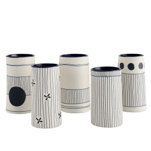 Set 5 Handmade Decorated Indigo Ceramic Vase