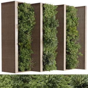 Plants Set Partition In Wooden Frame - Vertical Gr